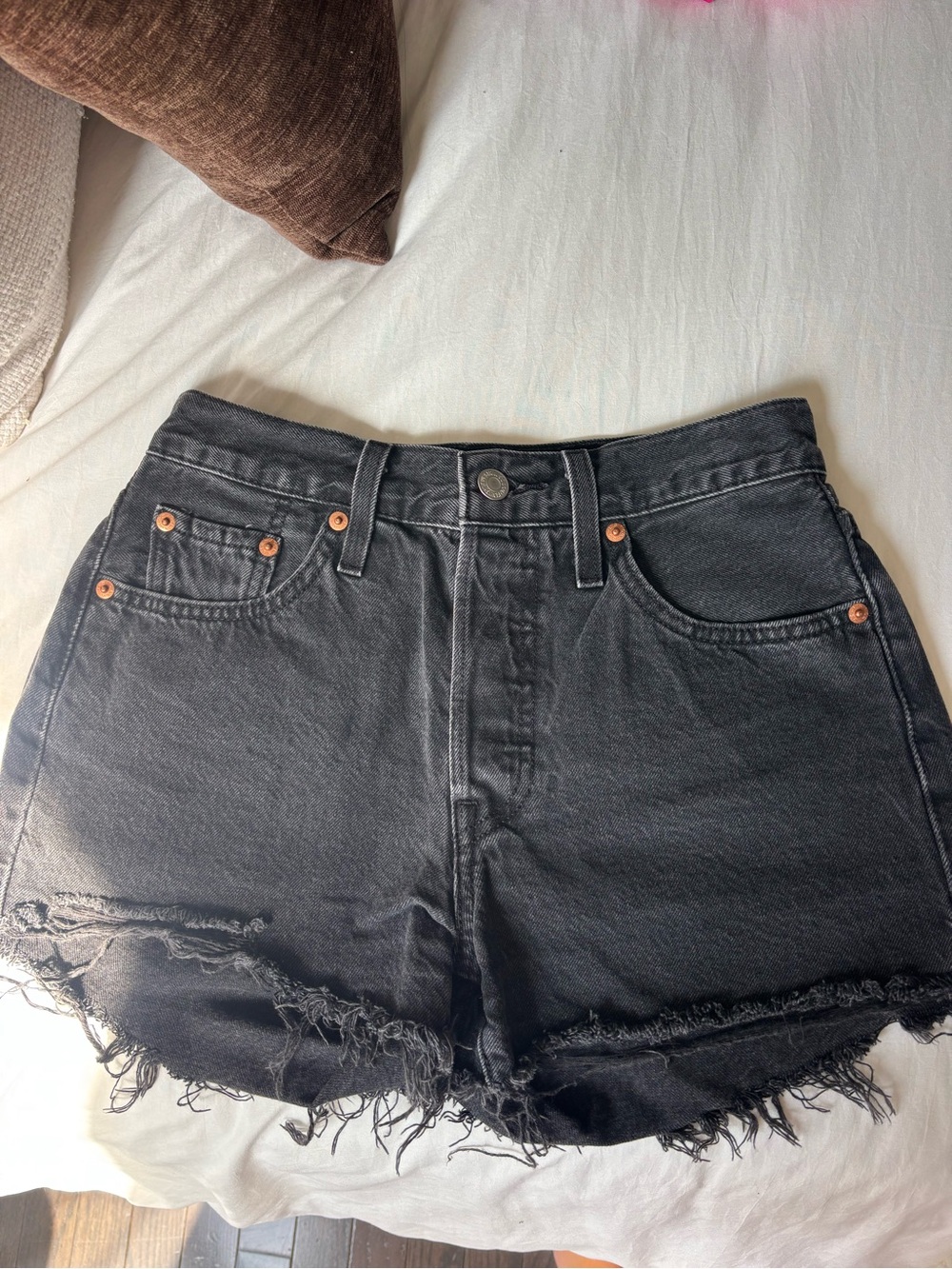 Levi High-Waist Black Frayed Denim Shorts